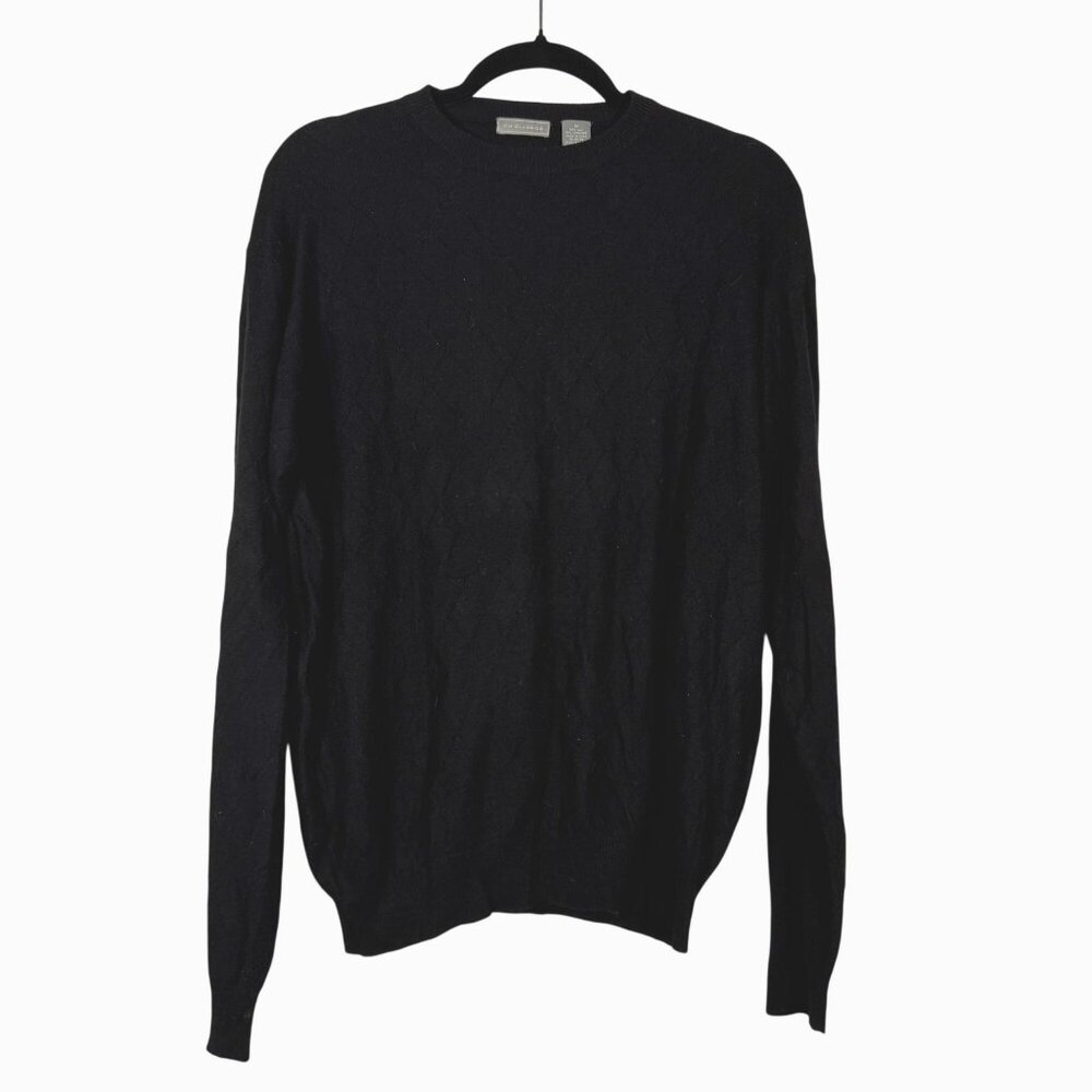 CH Classics Mens Black Silk Cashmere Diamond Pattern Crewneck Sweater Size M